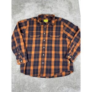 Brazos Mens Orange Black Buffalo Plaid Flannel Shirt Long Sleeve Cotton Large